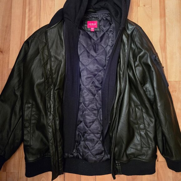 Boys leather jacket with detachable hoodie - Picture 1 of 10